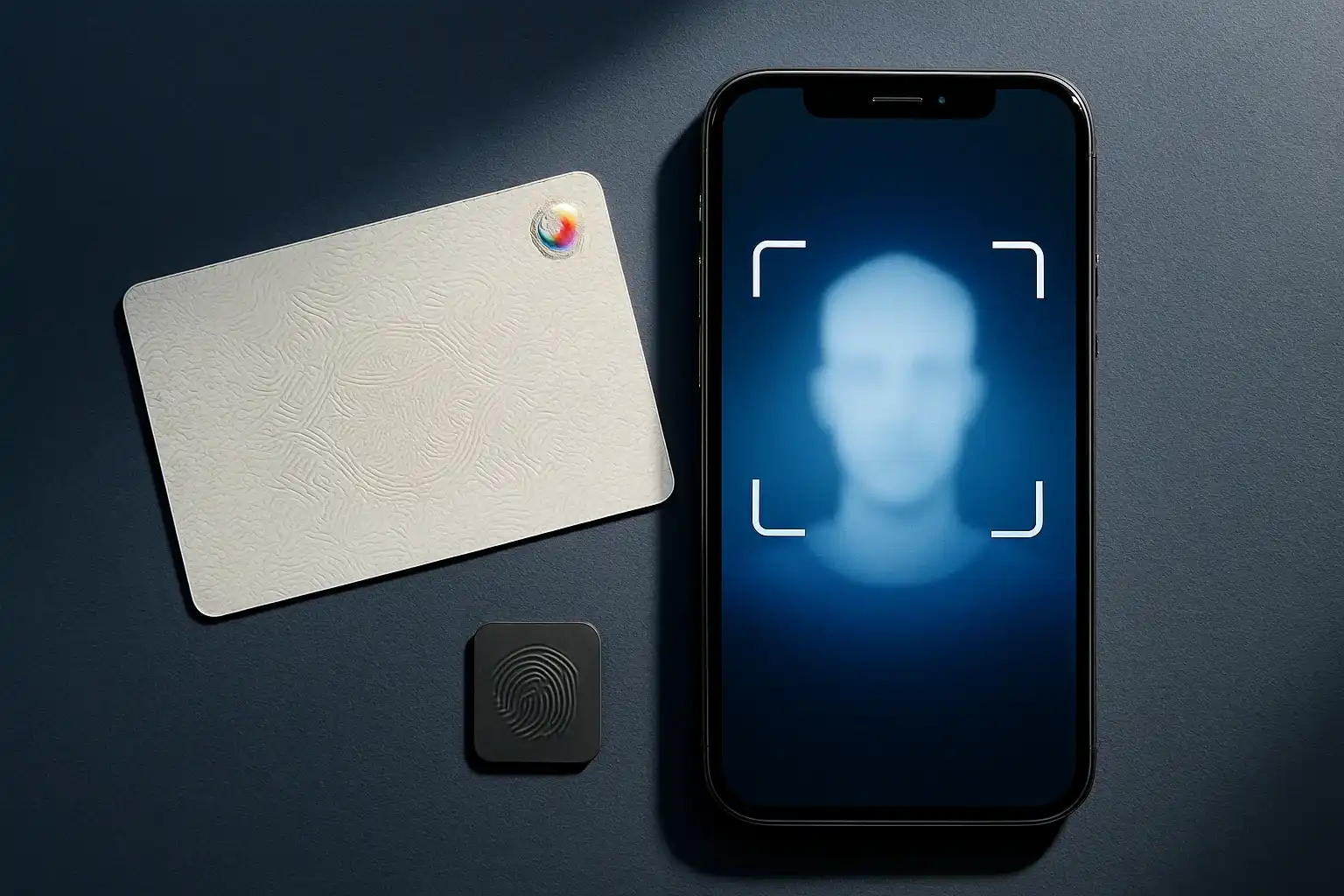 Macro photo of PhilSys ID back, smartphone face scan, fingerprint sensor